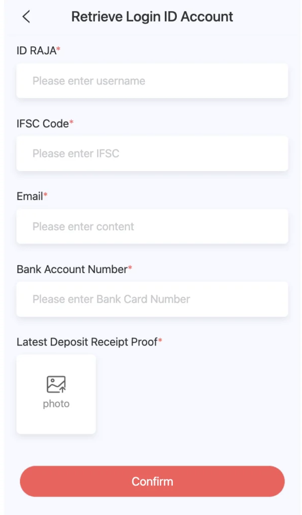Raja App Retrieve Login ID Account